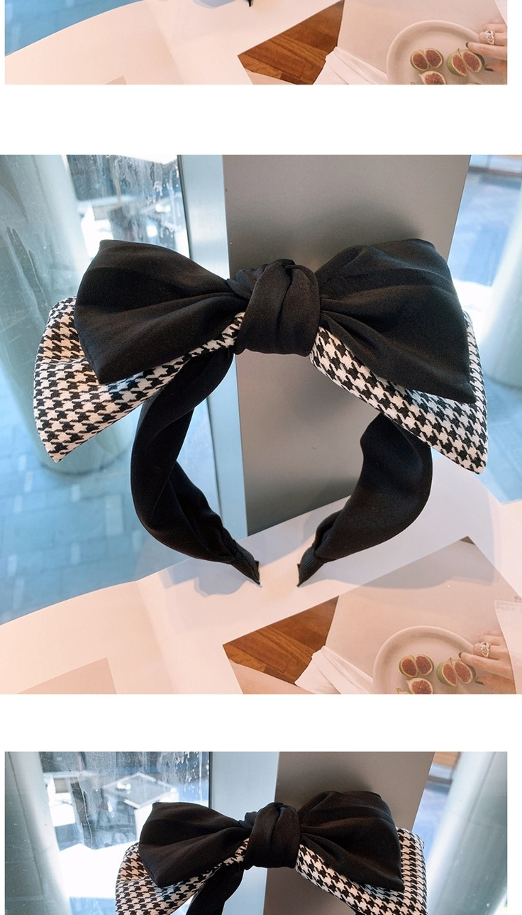 Fashion Alphabet Black Houndstooth Double Bow Wide-brimmed Headband,Head Band