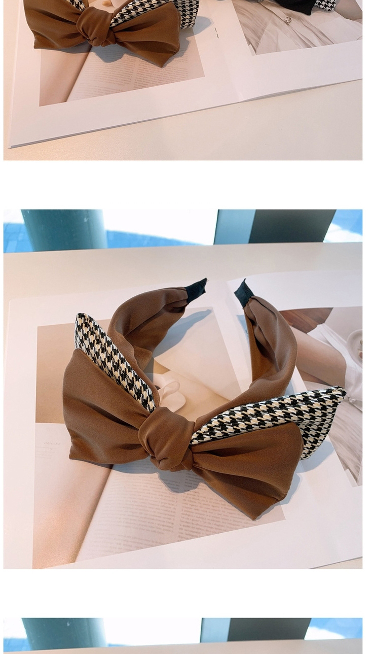 Fashion Alphabet Coffee Color Houndstooth Double Bow Wide-brimmed Headband,Head Band