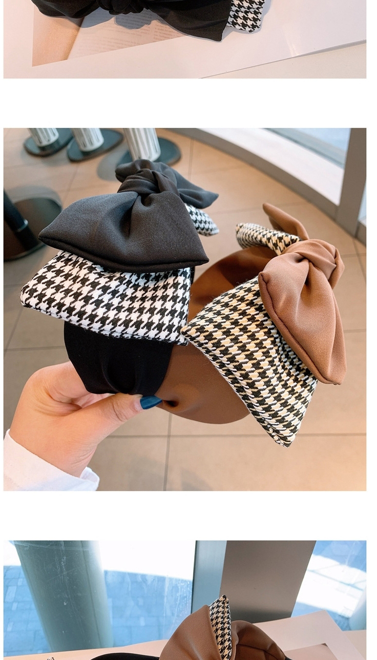 Fashion Houndstooth Black Houndstooth Double Bow Wide-brimmed Headband,Head Band