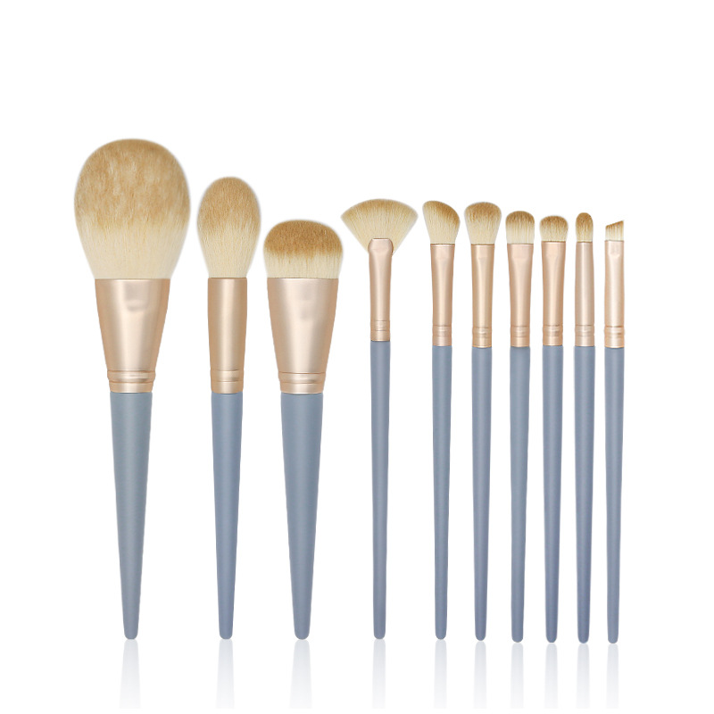 Fashion Blue Bridge Set Of 10 Nylon Hair Wooden Handle Makeup Brushes,Beauty tools