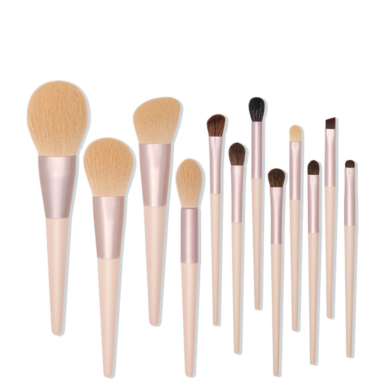 Fashion Morandi Set Of 12 Nylon Hair Makeup Brushes With Wooden Handle,Beauty tools
