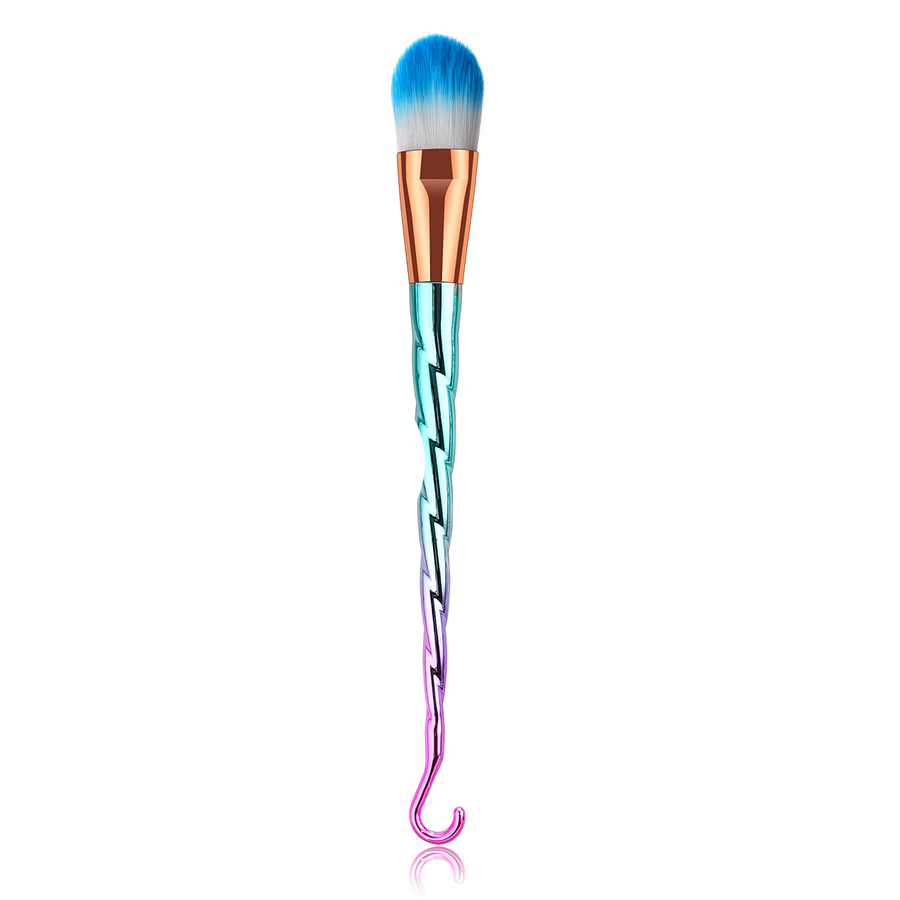 Fashion Pink Green Gradient Single Threaded Hook Rubber Handle Nylon Hair Foundation Brush,Beauty tools