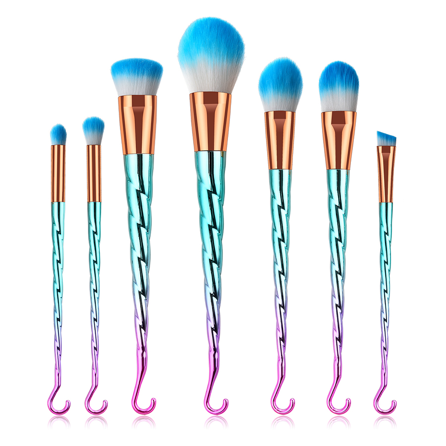 Fashion Pink Green Gradient Set Of 7 Nylon Hair Cosmetic Brushes,Beauty tools
