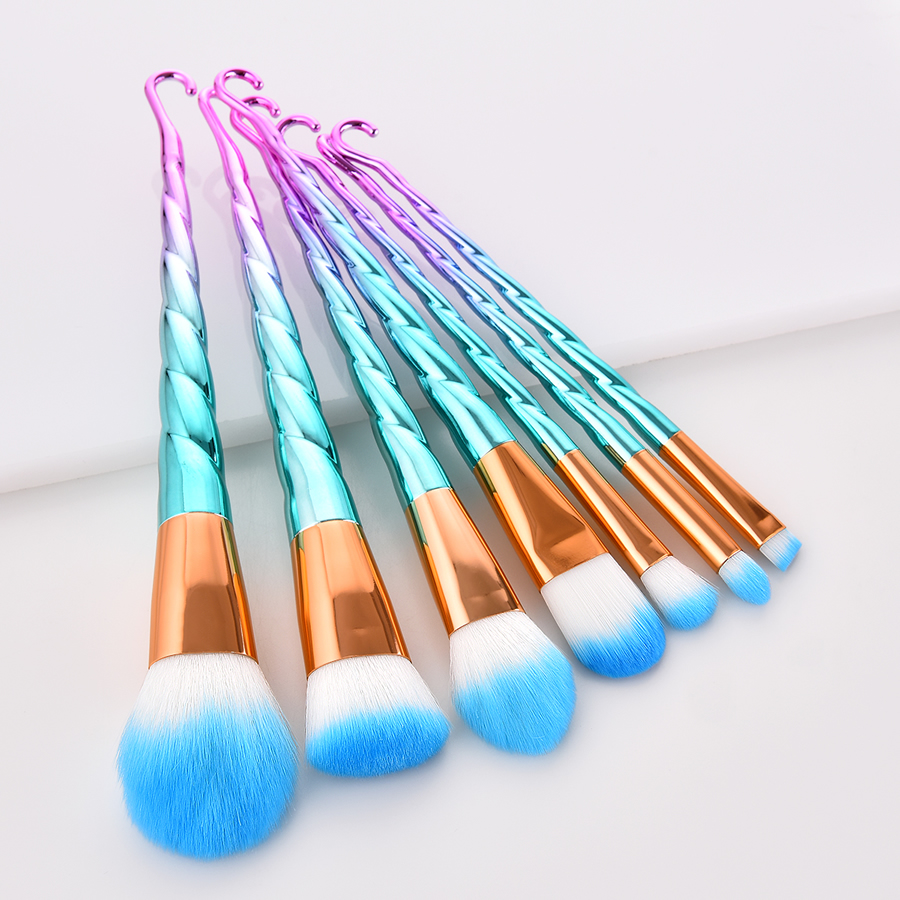 Fashion Pink Green Gradient Set Of 7 Nylon Hair Cosmetic Brushes,Beauty tools