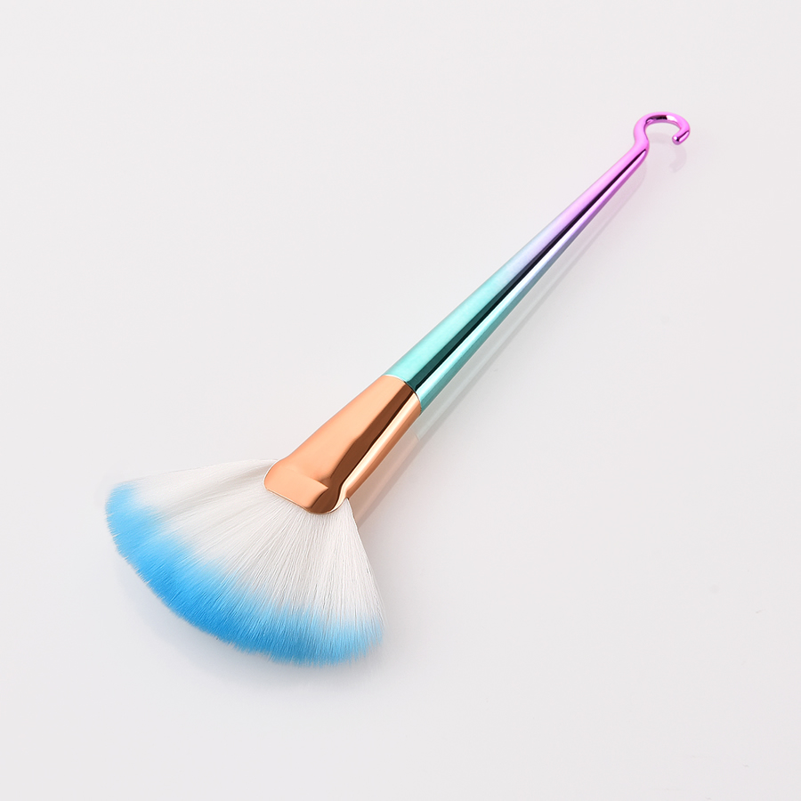 Fashion Pink Green Gradient Single Round Hook Aluminum Tube Nylon Hair Big Fan-shaped Makeup Brush,Beauty tools