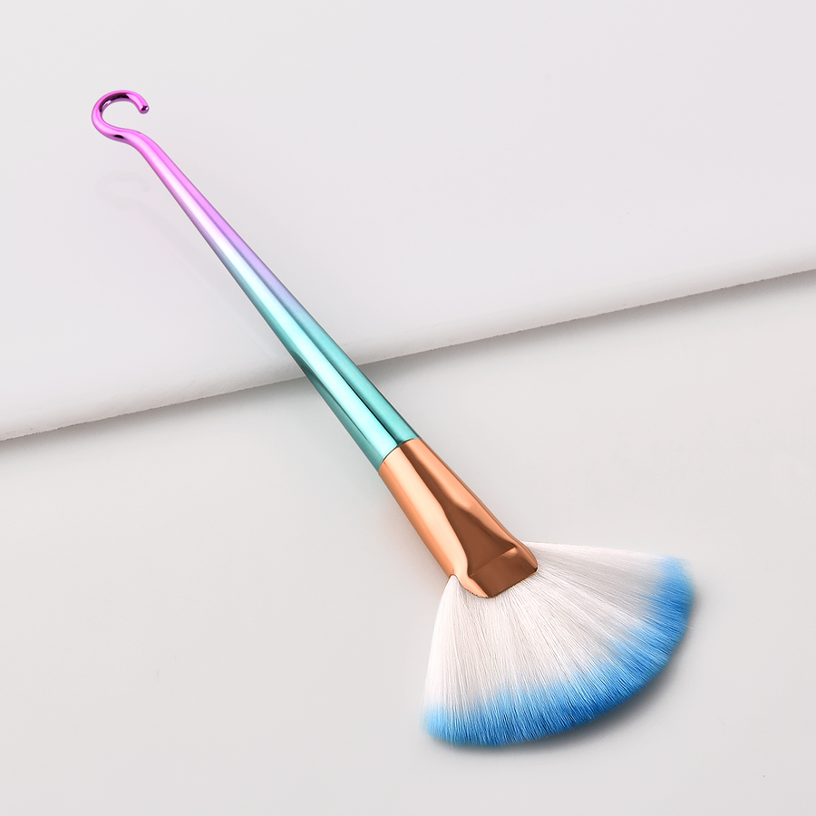 Fashion Pink Green Gradient Single Round Hook Aluminum Tube Nylon Hair Big Fan-shaped Makeup Brush,Beauty tools