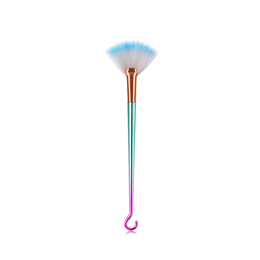 Fashion Pink Green Gradient Single Round Hook Aluminum Tube Nylon Hair Small Fan-shaped Makeup Brush,Beauty tools