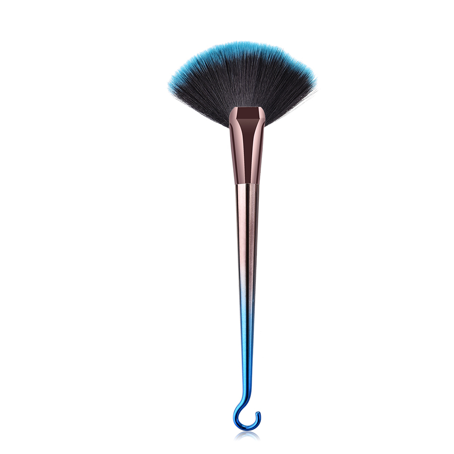 Fashion Blue-black Gradient Single Round Hook Aluminum Tube Nylon Hair Large Fan-shaped Makeup Brush,Beauty tools