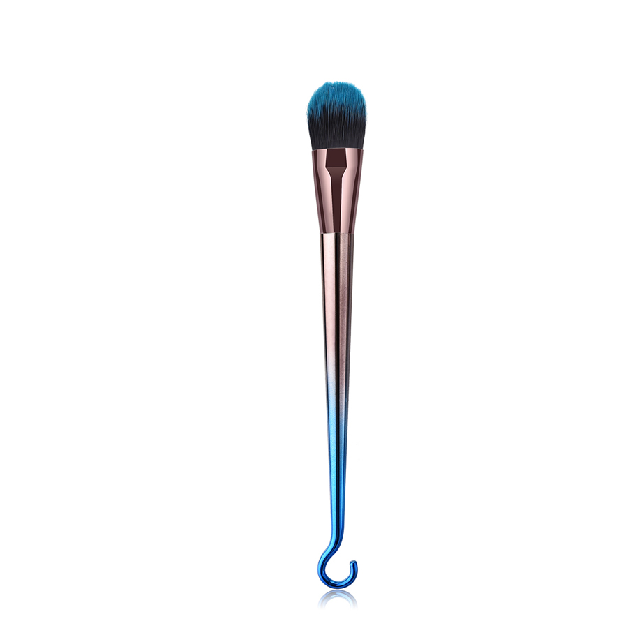 Fashion Blue-black Gradient Single Round Hook Aluminum Tube Nylon Hair Foundation Makeup Brush,Beauty tools