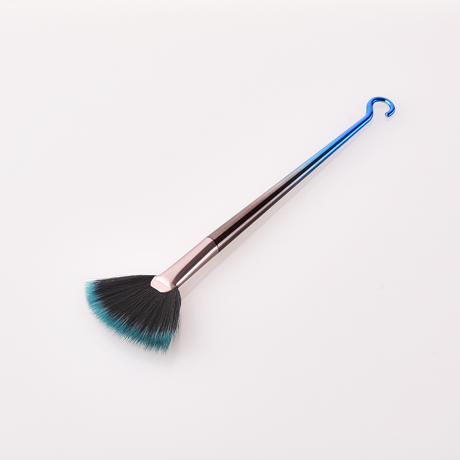 Fashion Blue-black Gradient Single Round Hook Aluminum Tube Nylon Hair Small Fan-shaped Makeup Brush,Beauty tools