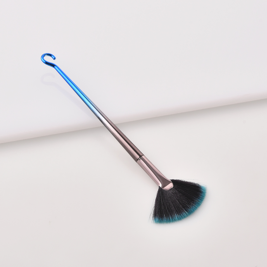 Fashion Blue-black Gradient Single Round Hook Aluminum Tube Nylon Hair Small Fan-shaped Makeup Brush,Beauty tools