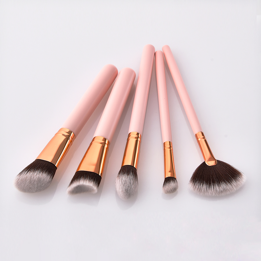 Fashion Pink Pvc5pcs Wooden Handle Aluminum Tube Nylon Hair Makeup Brush Set,Beauty tools