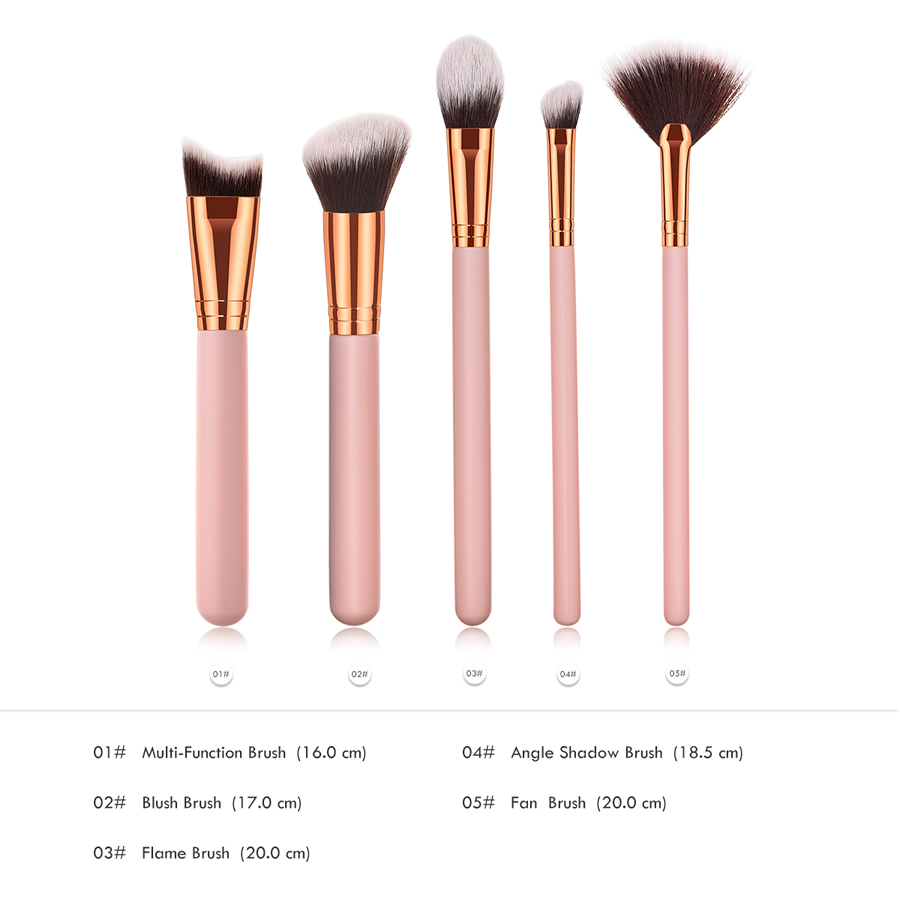 Fashion Pink Pvc5pcs Wooden Handle Aluminum Tube Nylon Hair Makeup Brush Set,Beauty tools