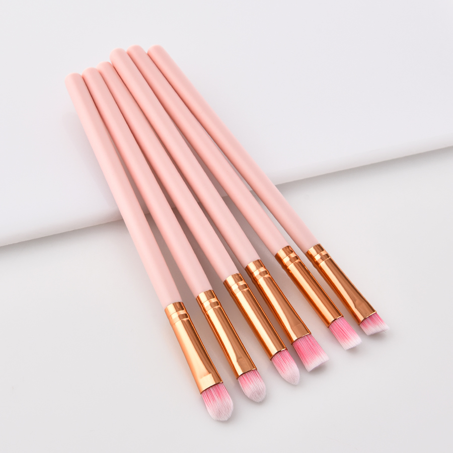 Fashion Pink Pvc 6pcs Wooden Handle Aluminum Tube Nylon Hair Eye Makeup Brush Set,Beauty tools