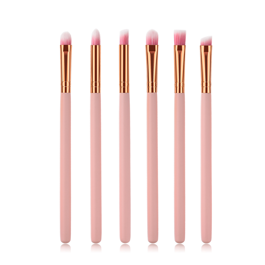 Fashion Pink Pvc 6pcs Wooden Handle Aluminum Tube Nylon Hair Eye Makeup Brush Set,Beauty tools