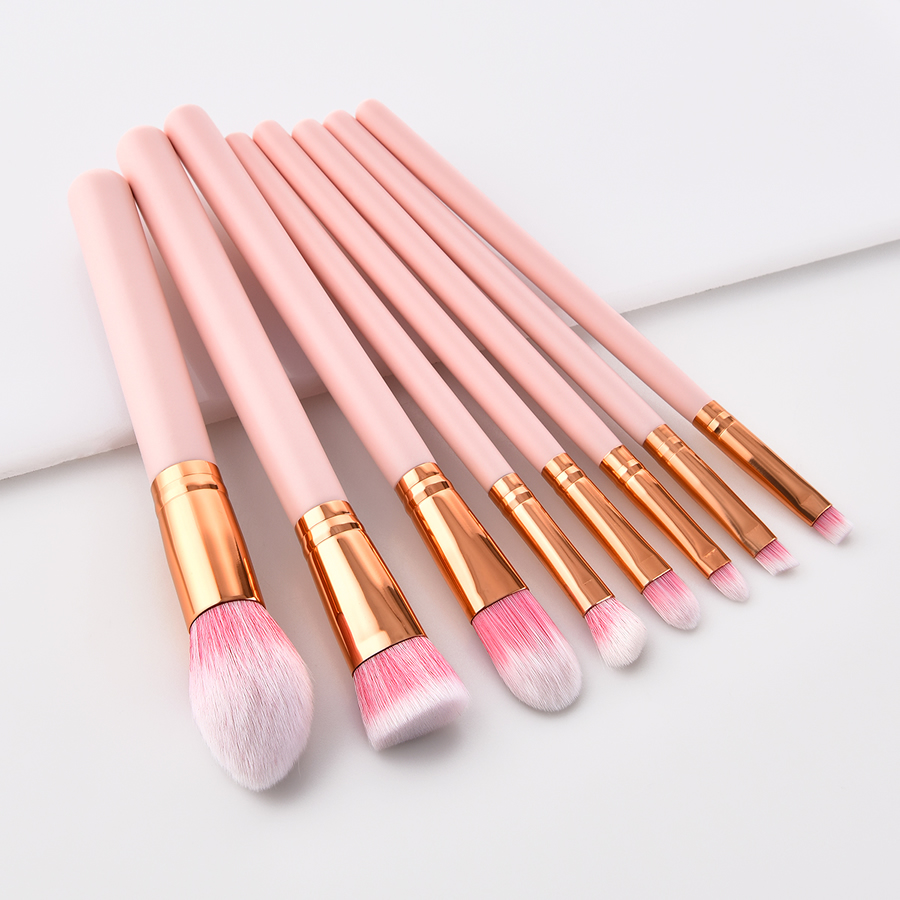 Fashion Pink Pvc8pcs Wooden Handle Aluminum Tube Nylon Hair Makeup Brush Set,Beauty tools
