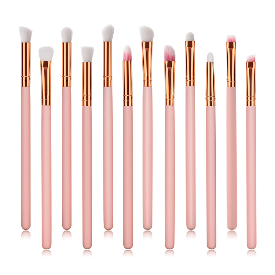 Fashion Pink Pvc12pcs Wooden Handle Aluminum Tube Nylon Hair Eye Makeup Brush Set,Beauty tools