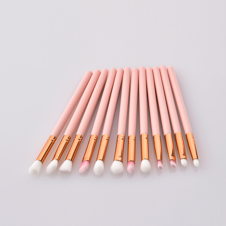 Fashion Pink Pvc12pcs Wooden Handle Aluminum Tube Nylon Hair Eye Makeup Brush Set,Beauty tools