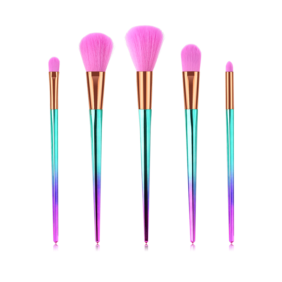 Fashion Pink Blue Gradient Set Of 5 Diamond-shaped Aluminum Tube Nylon Hair Makeup Brushes,Beauty tools