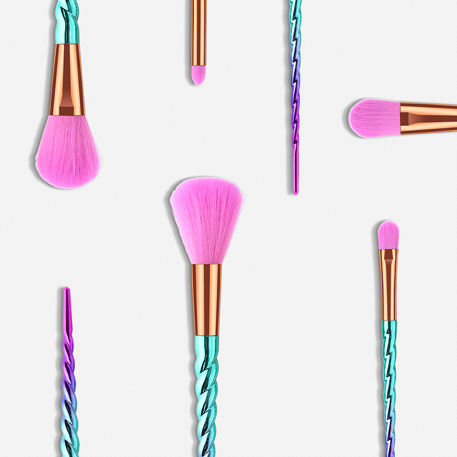 Fashion Pink Blue Gradient 5pcs Threaded Aluminum Tube Nylon Hair Makeup Brush Set,Beauty tools