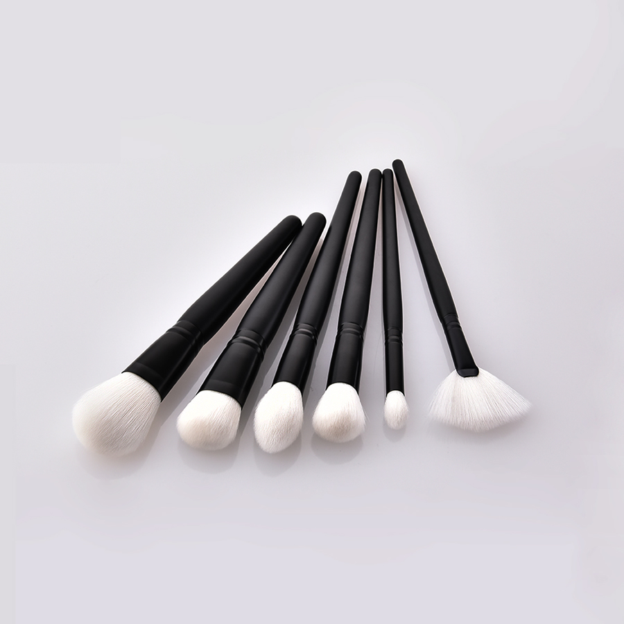 Fashion Black Black Pvc6 Small Fan-shaped Makeup Brushes With Wooden Handle And Nylon Hair,Beauty tools