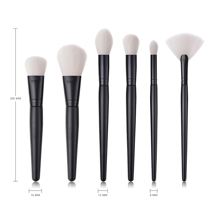 Fashion Black Black Pvc6 Small Fan-shaped Makeup Brushes With Wooden Handle And Nylon Hair,Beauty tools