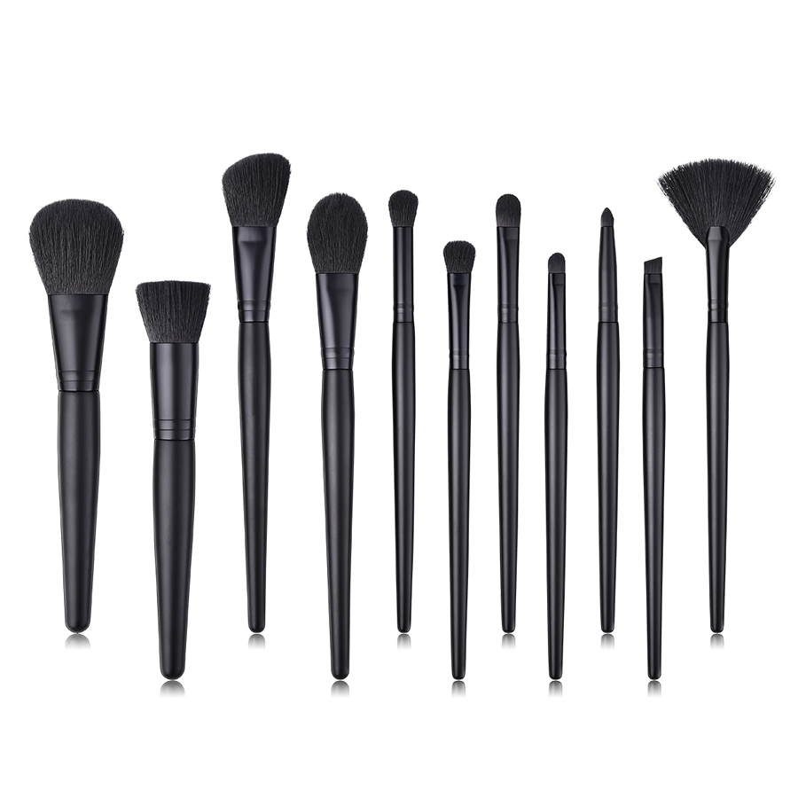 Fashion Black Black Pvc11 Small Fan-shaped Makeup Brushes With Wooden Handle And Nylon Hair,Beauty tools