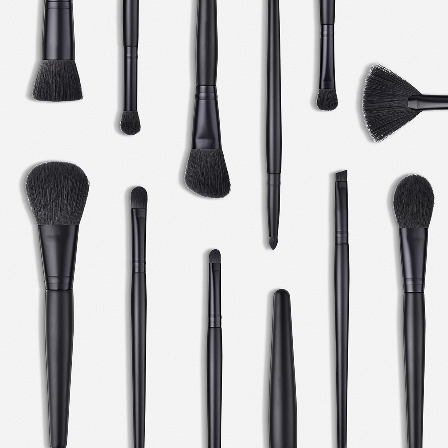 Fashion Black Black Pvc11 Small Fan-shaped Makeup Brushes With Wooden Handle And Nylon Hair,Beauty tools