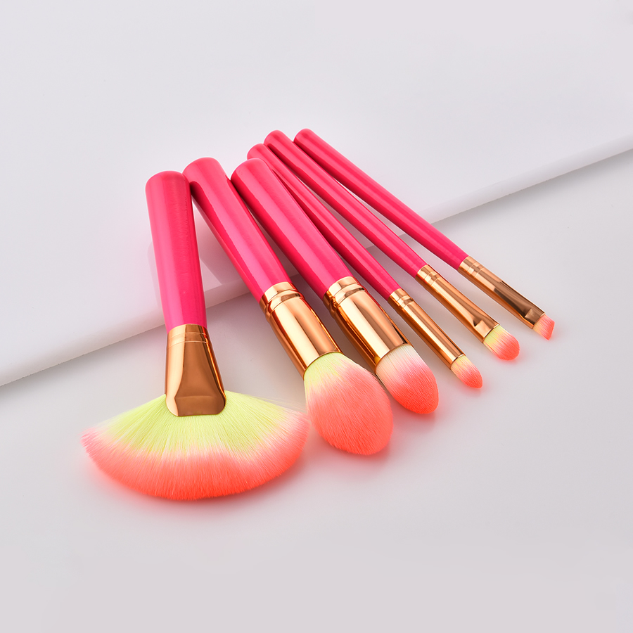 Fashion Red Pvc 6pcs Wooden Handle Nylon Hair Big Fan-shaped Makeup Brush Set,Beauty tools