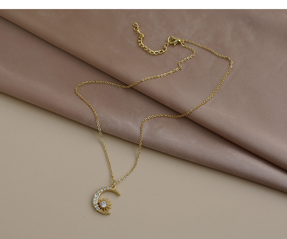 Fashion Golden Copper Inlaid Zircon Moon Sun Necklace,Necklaces