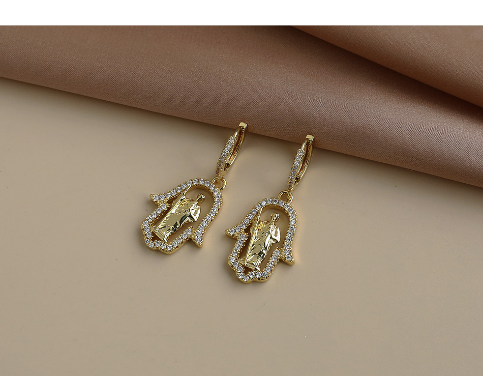 Fashion Golden Copper Inlaid Zircon Palm Portrait Earrings,Earrings