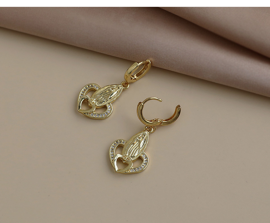 Fashion Golden Bronze Inlaid Zircon Virgin Love Stud Earrings,Earrings