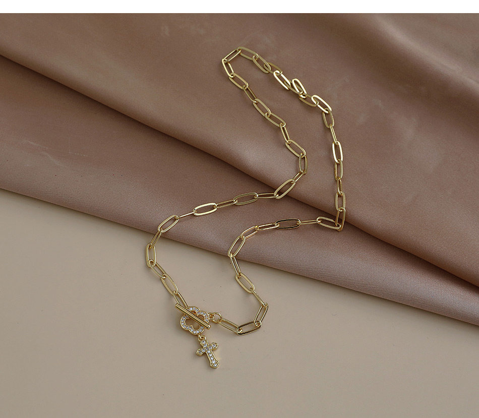 Fashion Golden Copper Inlaid Zircon Four-leaf Clover Cross Necklace,Necklaces