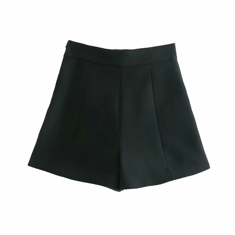 Fashion Black High Waist Double Breasted Panelled Shorts,Shorts