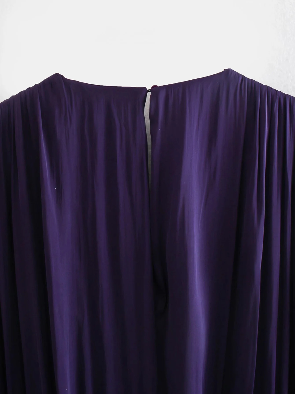 Fashion Purple Drape Deep V Pleated Jumpsuit With Belt,Shorts