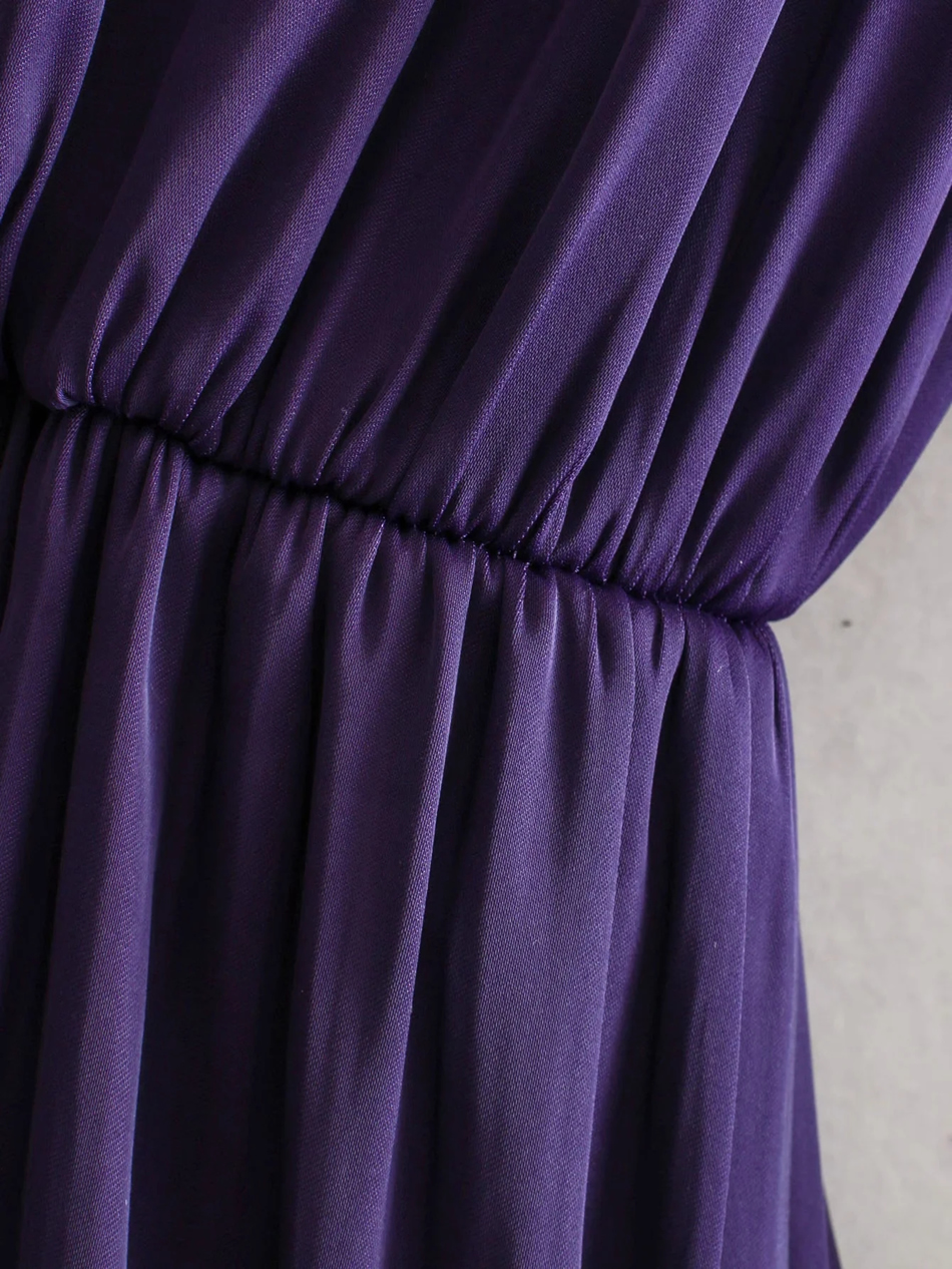 Fashion Purple Drape Deep V Pleated Jumpsuit With Belt,Shorts