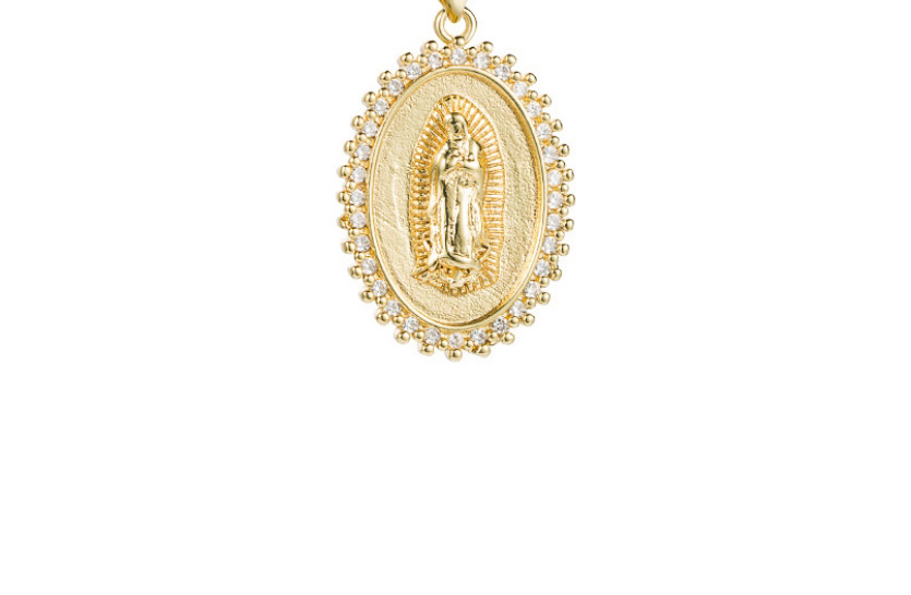 Fashion Golden Oval Virgin Mary Statue Pendant Gold-plated Copper Necklace With Zircon,Necklaces