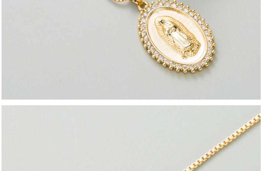 Fashion Golden Oval Virgin Mary Statue Pendant Gold-plated Copper Necklace With Zircon,Necklaces