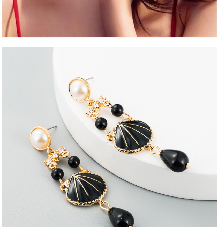 Fashion Black Alloy Inlaid Pearl Shell Drop Pendant Geometric Earrings,Drop Earrings