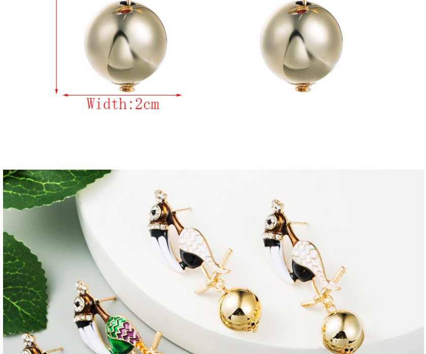 Fashion Black Alloy Oil Drop Diamond Metal Ball Woodpecker Earrings,Stud Earrings