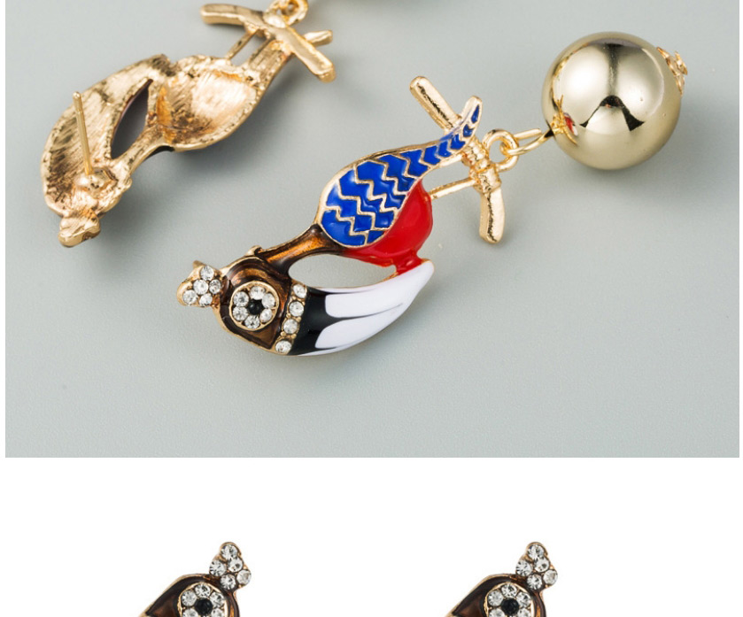 Fashion Black Alloy Oil Drop Diamond Metal Ball Woodpecker Earrings,Stud Earrings