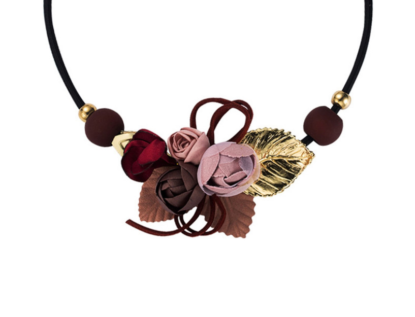 Fashion Pink Flower Resin Leather Cord Necklace,Chokers