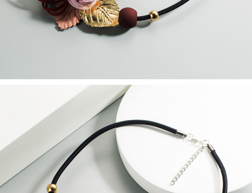 Fashion Gray Flower Resin Leather Cord Necklace,Chokers
