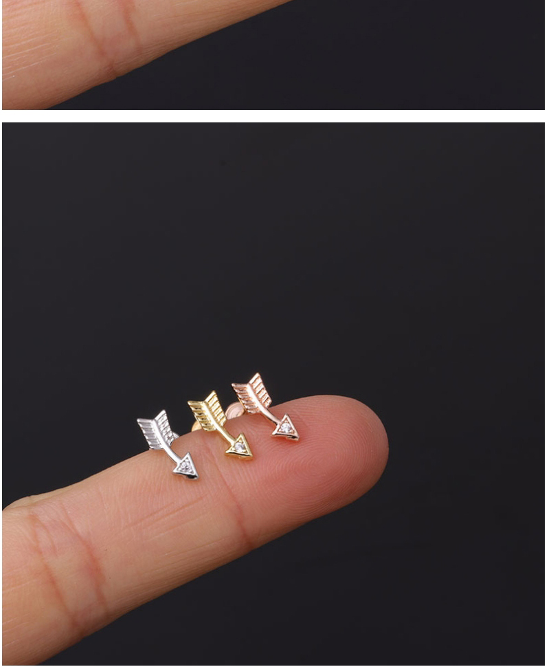 Fashion Gold 5# Stainless Steel Threaded Geometric Flat Bottom Micro-inlaid Zircon Lip Nail,Earrings