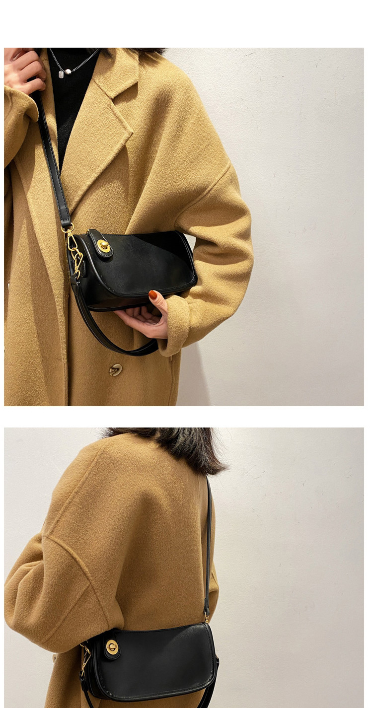 Fashion Coffee Color Lock Solid Color One-shoulder Messenger Bag,Shoulder bags