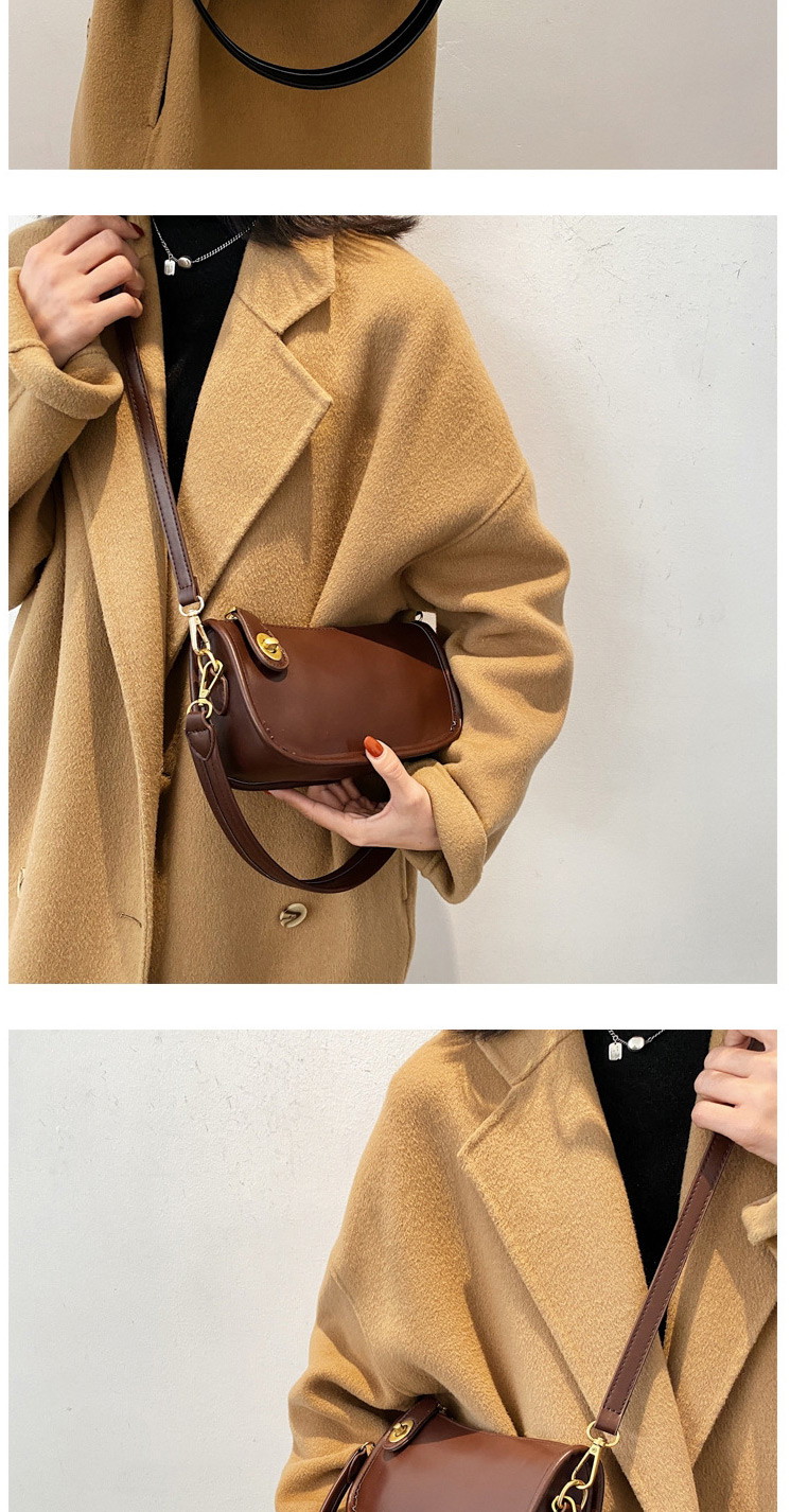 Fashion Black Lock Solid Color One-shoulder Messenger Bag,Shoulder bags