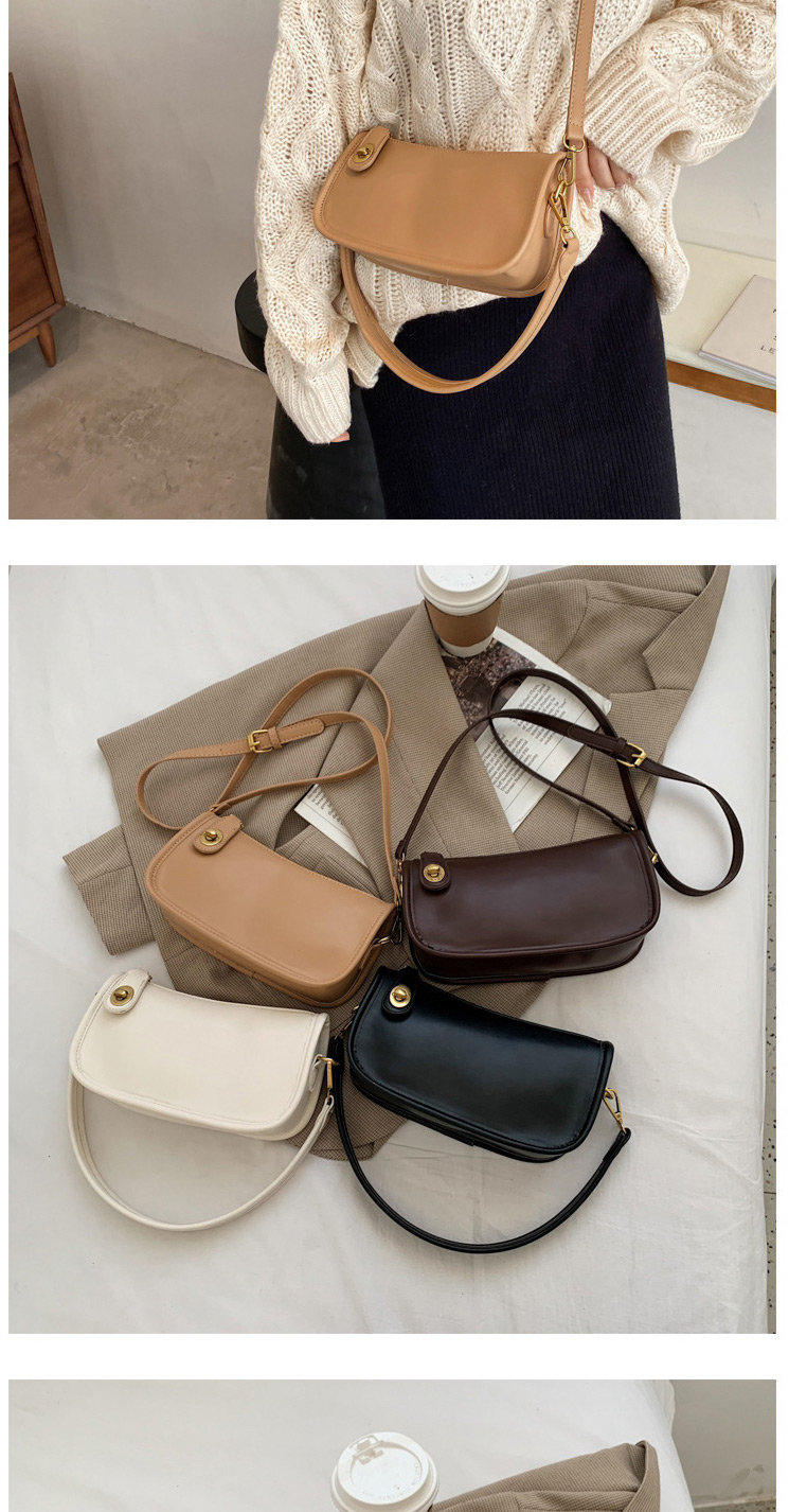 Fashion Coffee Color Lock Solid Color One-shoulder Messenger Bag,Shoulder bags