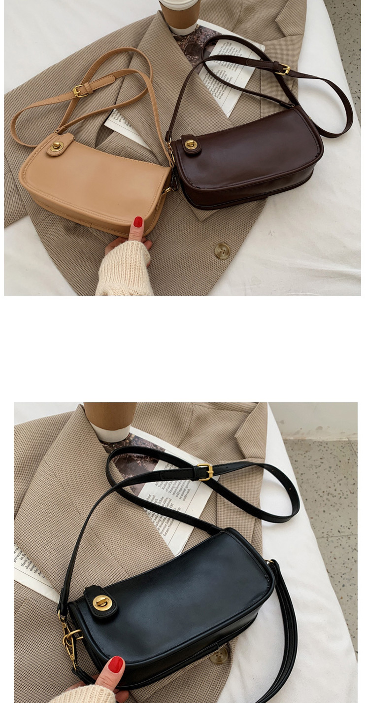 Fashion Khaki Lock Solid Color One-shoulder Messenger Bag,Shoulder bags