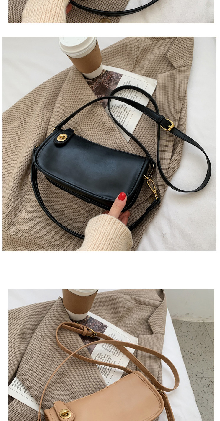 Fashion Black Lock Solid Color One-shoulder Messenger Bag,Shoulder bags