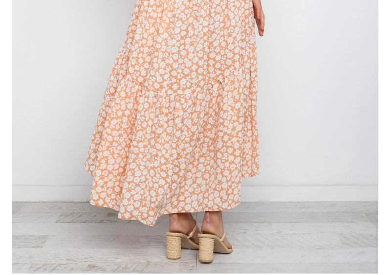 Fashion Printing Short-sleeved Lace-up Printed Mid-length Dress,Long Dress